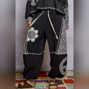 POL Black and Gray Patchwork Pants jogger harem pant small